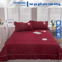 Set ga gối trần bông phủ viền bèo thương hiệu ga trần bông phủ ga trải giường phủ đủ kích thước m6 m8 2m