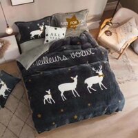 Set ga gối vỏ chăn nỉ nhung họa tiết tuần lộc