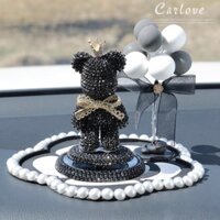 Set Gấu Đính Đá Kèm Bình Bóng Đặt Taplo Trang Trí Xe Hơi - Gấu Taplo  thảm hoa đá