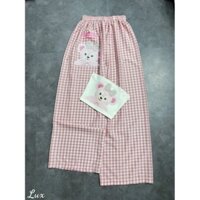 Set gấu hồng áo ống có mod ngực quần suông kẻ caro