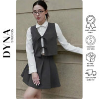 Set ghile buộc dây, áo sơ mi trắng 𝐒𝐇𝐄 𝐁𝐘 𝐍Đ kèm chân váy ngắn nhún ly