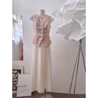 set ghile hồng cv lụa kem laviecloset