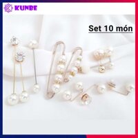 Set Ghim Trâm Cài Áo Ngọc Trai 2 Đầu KUNBE, Kiểu Dáng Mới Thiết Kế Sang Trọng Phong Cách Thời Trang - Set 10 món