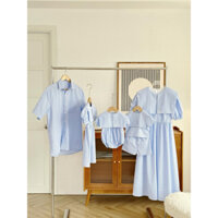 Set gia đình cho ba mẹ và con vải thô lụa kẻ