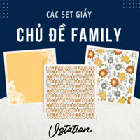 Set giấy họa tiết FAMILY làm thiệp handmade, khung hình nổi scrapbook, album love box