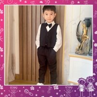 Set Gile 4 chi tiết đồ vest cho bé trai màu đen trắng MamLa