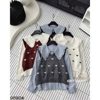 Set gile len tim kèm áo sơ mi cổ bèo siêu xinh hàng QC freesize 4 màu