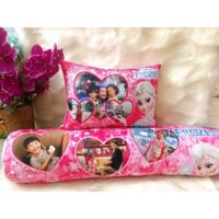 Set gối nằm 35-50cm và gối ôm 65cm in ảnh bé (mẫu Elsa hồng)