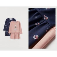 Set gồm 2 váy dài tay hoạ tiết hoa nhí hồng xanh đậm cho bé gái săn sale China sz 6-8y