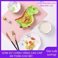 Set gốm sứ ăn dặm cho bé hình khủng long 3 món (Đĩa tròn, bát tròn, đĩa khủng long)
