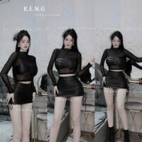 SÉT HAI MÓN ÁO LƯỚI BẮT CÁ KÈM VÁY NHÚN ẸO SƯỜN B522 QC