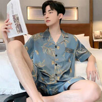 set hè bộ hydrogen nam Đồ ngủ quần short ngắn tay lụa băng mùa hè cho nam mỏng mùa hè bộ đồ mặc nhà lụa băng cho nam mặc thường ngày