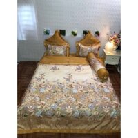 Set HOA GẤM Bộ Chăn Ga Gối LỤA HÀN 5 Món Cao Cấp Loại 1