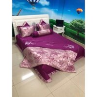 Set HOA GẤM Bộ Chăn Ga Gối LỤA HÀN 5 Món Cao Cấp Loại 2