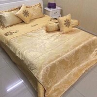 Set HOA GẤM Bộ Chăn Ga Gối LỤA HÀN 5 Món Cao Cấp Loại 2
