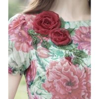 Set hoa hồng voan đính áo