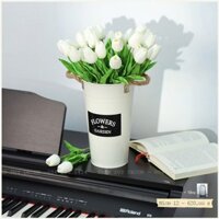 Set hoa tulip cắm sẵn xô thiếc vintage làm quà tặng, trang trí mộc mạc, hiện đại