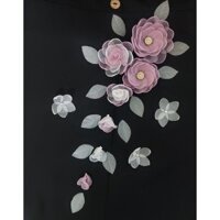 Set hoa voan phối màu trắng và hồng tím đính kết áo dài váy đầm (tặng kèm hạt đính kết lá)
