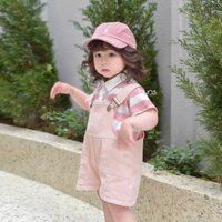 Set "Hồng Pastel Năng Động" Yếm Jean HỒNG PASTEL + Áo Polo Có Tay HỒNG TRẮNG