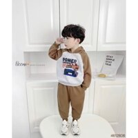 Set hoodie Beemo dài tay raglan in hình ô tô vải nỉ mặc đi học đi chơi cho bé trai 9-24kg 4612BDB