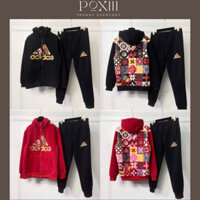 Set Hoodie Zip Adi dattt Vải Nỉ Bông Tàu - Bộ Quần Áo Nam Nữ Có Mũ Dày Dặn