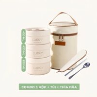 Set Hộp Cơm Lunch Box Giữ Nhiệt 3 Tầng Inox Văn Phòng Tặng Kèm Túi Giữ Nhiệt Và Đũa Thìa