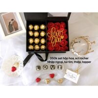 Set hộp hoa và socola nhiều màu hoa, socola rocher