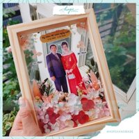 Set hộp quà khung ảnh hoa khô làm quà tặng gia đình, đồng nghiệp, bạn bè, kỷ niệm, màu hồng đỏ xinh