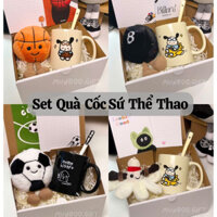Set Hộp Quà Tặng Cốc Ly Sứ Kèm Móc Khóa Gấu Bông Bóng Đá Bida Cầu Lông Bóng Rổ Tặng Người Yêu, Bạn Bè, Người Thân
