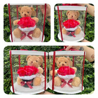 set hộp quà tặng mica gấu bông hoa sáp vĩnh cửu