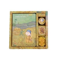 Set hộp sổ tay và phụ kiện đi kèm - sổ tay, washi tape, pin cài - Thiếu nữ đeo hoa tai ngọc trai
