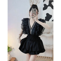 Set hot 2 món gồm áo voan nhiều lớp phối chân váy tầng kate kèm ảnh thật