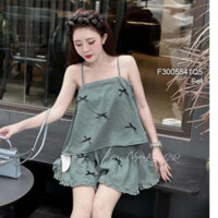 Set jean áo 2 dây đính nơ cực xinh+ chân váy ngắn dáng xòe lưng chun