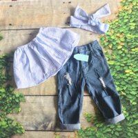 Set jean áo ống kèm khăn turban cho bé gái
