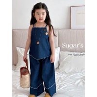 Set jean áo viền răng cưa 2 nút bên mix quần dài siêu yêu dành cho bé gái