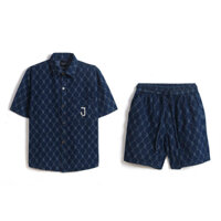 Set jean nam họa tiết monogram JULIDO ( Aó sơ mi denim và Quần short)