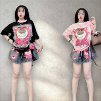 Sét jeans bộ đùi form 35kg-70kg(TB016)áo chất cotton mịn quần jeans mềmin gấu