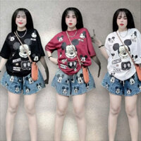 Sét jeans bộ đùi form 35kg-70kg(TB018)áo chất cotton mịn quần jeans mềm in