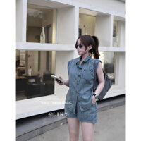 Set jeans kẻ sọc áo sát nách cúc đồng quần sooc cạp chun hàng QCL1 siêu xinh xịn sò 32901