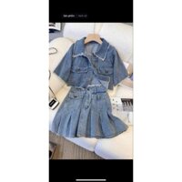 Sét jeans qc túi hộp tua rua chân váy lưng thun có quần