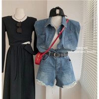 SET JEANS QUẦN ĐÙI JEANS ÁO KHOÁC JEANS SET ĐỒ NỮ JEANS THỜI TRANG