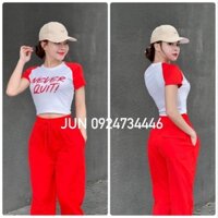 Set Jogger áo Croptop chữ Never Quit