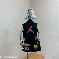 Set Jordan cực chất cùng hoạ tiết in sắc nét, Full 1 màu đen cho bé trai, áo sát nách năng động cá tính