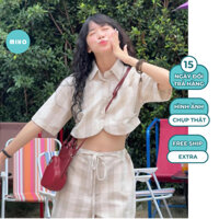 Set Kẻ Caro Croptop Nhún Eo Miho House