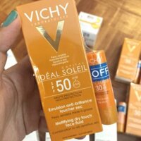 Set Kem Chống Nắng Vichy SPF 50 Ideal Soleil Emulsion Anti-Brillance 50ml Tặng Kem Son Dưỡng Môi Vichy