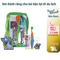 Set kem đánh răng cho bé Pierrot Châu Âu, set gồm túi nhỏ gọn tiện lợi cho bé từ 2 tuổi trở lên