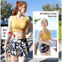 (set kèm váy) Đồ bơi 3 mảnh, Set bikini kèm quần váy #2077 Hàng Nhập