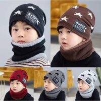 Set khăn len kèm mũ hình sao cho cả người lớn và trẻ em - nâu