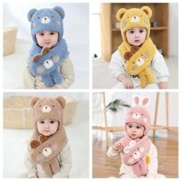 Sét Khăn Mũ Len Lông Xù Họa Tiết Ngộ Nghĩnh (Quảng Châu), Nón Len Mềm Cho Bé Trai, Bé Gái từ 0 đến 3 tuổi