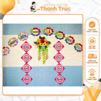 Set Khẩu Hiệu Mỗi Ngày Đến Trường Là Một Ngày Vui Trang Trí Lớp Học KÈM HOA RỦ, Sẵn Keo Dán Tường
